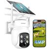 MROWLY Telecamera Wi-Fi Esterno con Pannello Solare 2 in1, 4MP/2.5K Telecamera Senza Fili, 360° Copertura, Facile da Installare, 2.4/5GHz WiFi, Visione Notturna a Colori, Rilevamento PIR, SD/Cloud