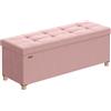 SONGMICS Pouf Contenitore, Cassapanca Pieghevole, 38 x 110 x 40 cm, Sgabello Poggiapiedi, 112 L, Superficie in Velluto, per Camera da Letto Soggiorno, Rosa Pastello LSF0518R02