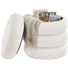SONGMICS Sgabello Trucco, Pouf Contenitore Rotondo, Poggiapiedi Imbottito, Coperchio Rimovibile, Soggiorno Camera da Letto Ingresso, Facile da Montare, 43 x 47 cm, Peluche, Bianco LOM015WD01