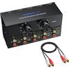 CAMWAY Commutatore Audio Bidirezionale 1x4/4x1 RCA e 3.5mm con Manopola di Controllo del Volume e Interruttore OFF,Selettore a 4 Porte per Cuffie Amplificatori,Bidirezionale Aux Sound Splitter