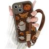 Yirlbey Cover con Cordino per iPhone 14, Morbido Silicone Custodia con Aesthetic Collage Leopardata Disegni, Antiurto Bumper Case con Tracolla Collana Orologi per Catena iPhone14 6,1, Autunno