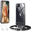 OLEPHY Trasparente Cover con Cordino per iPhone 17e e 16e 6,1'', Nero | Custodia con Regolabile e Rimovibile Collana, Per Attività all'aperto ed Escursioni | Libertà a Mani Libere,