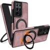COODIO Cover in Pelle con Supporto Girevole di 360° per Samsung Galaxy S21 Ultra 6,8 Pollici, Custodia Magnetica Compatibile con MagSafe/Caricatore Wireless, Cover Sottile e Creativa, Rosa