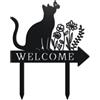 WADORN Pali decorativi da giardino in metallo con gatto di benvenuto, divertente gatto fiore farfalla silhouette statue in metallo animale ornamento da giardino regali nero decorazione artistica per