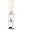 Omdekor Lampada da terra a LED in legno con attacco E27 per soggiorno, lampada da terra con ripiano, 3 temperature di colore 3000-5000K, lampada da terra vintage per soggiorno camera da letto studio