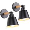 TOKIUS 2 pezzi Lampade da Parete Interno Vintage Applique da parete Moderno Faretti da Muro Retrò in Metallo e Legno E27 Plafoniere Cucina regolabile 180° Per Cucina Camera da letto