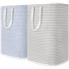 Lifewit Cesto Portabiancheria, Grande Cesta Portabiancheria Pieghevole con Manici Allungati, Portabiancheria Sporca, Laundry Basket per Vestiti, Asciugamani, Coperte, Grigio e Blu, 80 L, Set di 2
