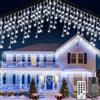 PBGMRT Tenda Luci Natale Esterno Cascata - 10M Catena Luminosa Esterno Bianco Freddo con Telecomando Timer IP44 Impermeabili 8 Modalità Decorazioni Natalizie Luci Natale Esterno Cascata Balcone Casa