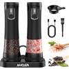 AMOSA Set Macina Sale e Pepe Elettrico, Upgrade con 2 Velocità Regolabili, 5 Livelli Grana Regolabili Esterna, Display Batteria & Base Portaoggetti, Saliera e Pepiera Automatica con Luce LED, Nero