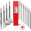 SCHWABENBACH® Set Punte e Scalpelli SDS Plus 11 Pezzi - 7 Punte per Calcestruzzo 6-14 mm + 4 Scalpelli - Estremamente Robusto - Qualità Premium per Martello Perforatore (Non SDS Max)