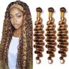 Tuheerst Deep Wave Human Hair Bundles P427 Highlight Brown Bundel Echthaar Human Hair Extensions Echthaar Tressen Double Weft Remy Hair 3 Bundle Total 300g 34 34 34 Inch