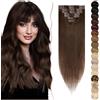 SEGO Extension Clip Capelli Veri 8 Fasce Singole - 100% Remy Human Hair Lisci Lunghi Parrucca Donna 55 cm #4 Marrone Medio