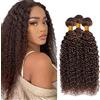 Tuheerst Curly Wave Human Hair Bundles #4 Chocolate Brown Bundel Echthaar Human Hair Extensions Echthaar Tressen Double Weft Remy Hair 3 Bundle Total 300g 34 34 34 Inch