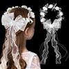HOWAF Coroncina Comunione Bambina Fascia Capelli Bambina con Fiore, Accessori capelli sposa Copricapo da Fiori con Perle Fascia per Accessori Prima Comunione, Battesimo, Compleanno