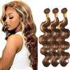 Tuheerst Body Wave Human Hair Bundles P427 Highlight Brown Bundel Echthaar Human Hair Extensions Echthaar Tressen Double Weft Remy Hair 3 Bundle Total 300g 30 30 30 Inch