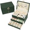 Granbest Scatola di Gioielli a 3 Strati con 2 Cassetti, Elegante Portagioie in Pelle, Borsa per Gioielli Ideale per Collane, Bracciali, Anelli e Orecchini, Colore: Verde Scuro
