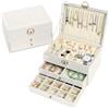 Granbest Portagioie a 3 strati con 2 cassetti, Elegante Portagioie in pelle, ideale per collane, bracciali, anelli e orecchini (Bianco)