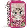 Franco Cosimo Panini WWF - Astuccio Scuola Ufficiale WWF, Astuccio 3 Scomparti Bambino e Bambina con Set Cancelleria, Penna Cancellabile Blu e Pratica Chiusura a Zip, 20x13Hx7 cm, Leopardo