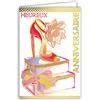 Afie Cartolina per auguri di compleanno, donna, ragazza, mamma, nastri, fiori, scarpine, scarpe con tacco alto rosso, rosa, nero e oro dorato, festa di auguri, brillante, chic di tendenza, alla moda