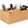Relaxdays Scatola Portaoggetti, bambù, Oganizer Portatutto, Box, 2 Scomparti Interni, 14x30x20 cm, Impilabile, Naturale