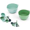 KitchenCraft - Set di ciotole e strumenti di misurazione da 12 pezzi, 2 ciotole impilabili, 5 misurini a tazza, 5 cucchiai dosatori, verde e blu, salvaspazio per cucinare e preparare dolci