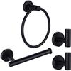 Ntipox Set di accessori per il bagno in acciaio inossidabile nero opaco, 4 pezzi, include anello per asciugamani, porta carta igienica e 2 ganci per accappatoi e asciugamani