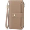 GOUNNU Portafoglio Donna Grande Portafogli in Pelle PU Blocco RFID Elegante Spazioso Portafoglio da Donna con Cerniera Portamonete e 32 Porta Credito Carte, 1 Staccabile Slot (kaki)