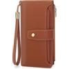 GOUNNU Portafoglio Donna Grande Portafogli in Pelle PU Blocco RFID Elegante Spazioso Portafoglio da Donna con Cerniera Portamonete e 32 Porta Credito Carte, 1 Staccabile Slot (marrone)