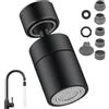 JJiaoLinin Aeratore Rubinetto Cucina,360° Girevole Aeratore Rubinetto con 2 Modalità Aeratore Filtro Anti-spruzzo,Fornito con 5 Adattatori, Accessorio del Rubinettos per Lavello Cucina Bagno(Nero)