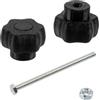 AERZETIX - Set di 20 manopole di serraggio M3 a forma di stella in plastica nera + 10 viti M3x50 mm a 6 punti e 10 dadi esagonali M3 | corsa di serraggio massima 35,6 mm