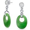 Bling Jewelry Orecchini pendenti rotondi a cerchio intagliato in stile asiatico cinese di giada verde tinta per donne in argento sterling .925