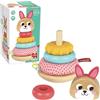 Goula Stacking Rabbit - Coniglietto impilabile - Giocattolo sensoriale impilabile con legno strutturato, silicone e anelli in tessuto per abilità motorie e senso tattile, giocattolo per bambini dai 12