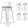 Kosmi - Set di 4 Sgabelli Industriali Bianco Opaco Seduta Legno Chiaro 66cm