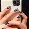 Wedity 24Pz Nero Bevel Francese Serpente Diablo Stile Acrilico Falso Nail Amore Cuore Stampa Artificiale su Unghie per le Donne Ragazze (D)