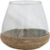 Bloomingville Portacandele in vetro con base intrecciata, vaso trasparente e naturale