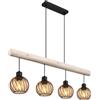 Globo lighting Lampadario a sospensione Paulo nero opaco e legno a 4 luci con sfere di vetro ambrate 4XE27 15534-4H/40