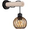 Globo lighting Applique da parete Paulo nero opaco e legno a 1 luce con sfera di vetro ambrata 1XE27 15534W/40