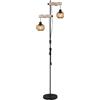 Globo lighting Piantana da terra Paulo nero opaco e legno a 2 luci con sfere di vetro ambrate 2XE27 15534S/40