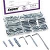 Swpeet 150Pcs 3 Dimensioni Ganci Angolati Quadrati Blu e Bianchi in Metallo con Viti e Tubi di Espansione, Kit Assortito, Viti Autofilettanti a Forma di L, Ganci per Cornici Fotografiche ad Angolo