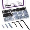 Swpeet 150 ganci quadrati a vite in metallo nero, 3 misure, con tubi di espansione, kit assortito, viti autofilettanti a forma di L, ganci ad angolo retto per appendere alla parete