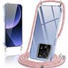 Oelrstfe Cover con Cordino per Xiaomi 13T/Xiaomi 13T Pro 5G, Trasparente Silicone Custodia con Regolabile Collana Laccio Tracolla, Antigraffio Proteggere Case Corda per Xiaomi 13T Pro 5G, Rosa
