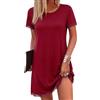 Litherday Camicia da Notte Donna Estiva Manica Corta Collo Rotondo Dettagli in Pizzo Morbida e Traspirante vestibilità Comoda Vino Rosso XL