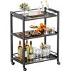 HITNET Carrello da Servizio Nero, Carrello Bar con Ruote a 3 Livelli, Carrello da Cucina, Mobile Bevande per Sala da pranzo, Soggiorno,Giardino, Festa, Pub