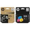 HP 308e (XL) Schwarz & 308 Farbe Original Tintenpatronen - 2 Stück