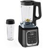 Moulinex InfinyMix LM91HD Frullatore a tazza da 1600 W, frullatore smoothie 5 programmi + manuale, 1,75 litri + bottiglia portatile Tritan 600 ml, libro 50 ricette, smoothie, gelati, tritare ghiaccio,