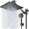 PinWin Soffione doccia a pioggia ad alta/bassa pressione con braccio di estensione regolabile da 27 cm e 5 impostazioni, soffione doccia portatile, potente spray per doccia, nero opaco, 30,5 cm