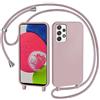 AOMYKE Cover per Samsung Galaxy A52s / Samsung Galaxy A52 4G 5G con Cordino, Custodia con Laccio Collana Tracolla Collo Liquido Silicone Antiurto TPU Antiurto AntiGraffio Case - Rosa