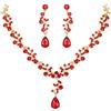 Clearine Matrimonio Sposa Foglia Goccia Cristalli Collana Orecchini Set Gioielli Filigrana Rosso Colore Argento-Fondo