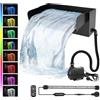Gotrain Filtro per laghetto a cascata Spillway da 30 cm, in acciaio inox nero, per laghetto da giardino, laghetto, 30 cm, 45 W, 3000 l/h, con pompa e luce a LED, per giochi d'acqua, patio, terrazza, parete