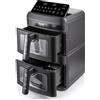RAF Friggitrice ad Aria Doppio Cestello 14L, 2800W, Dual Zone 7L+7L, Temperatura 60-200°C, Nero Opaco, Modello R.50